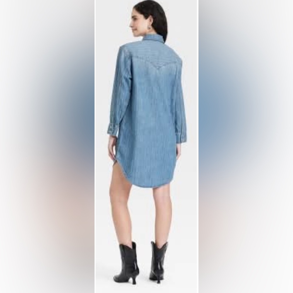 Women's Western Denim Dress-Universal Thread Midi Size SM Oversized Jean Shirt - Picture 10 of 11